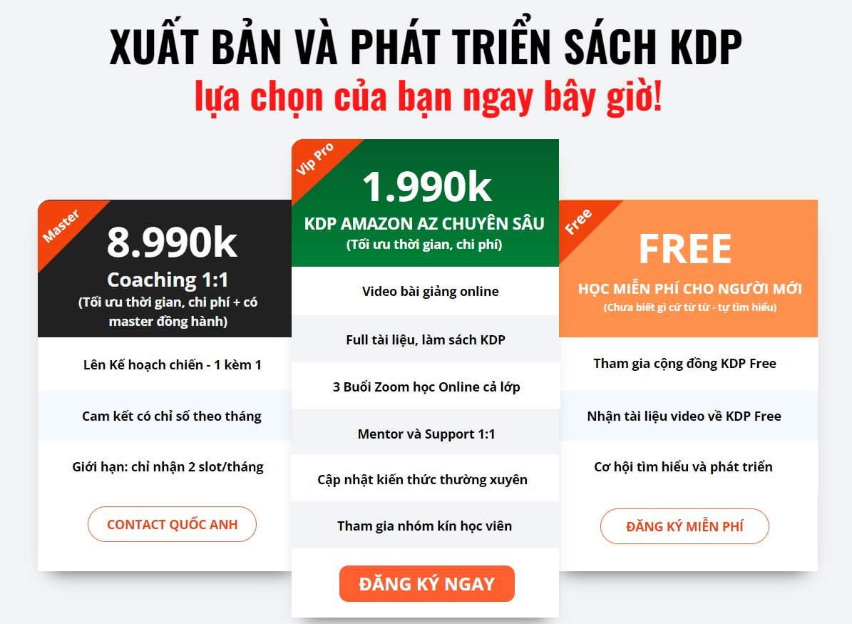 Các gói khoá học KDP Amazon